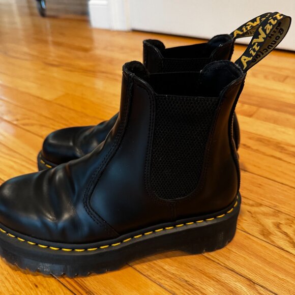 Dr. Martens Black Ankle Boots with Yellow Stitching - Picture 2 of 9